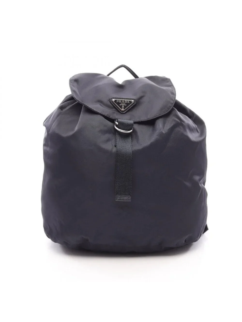 Prada Backpack Triangle Plate Drawstring Navy Nylon Leather Logo